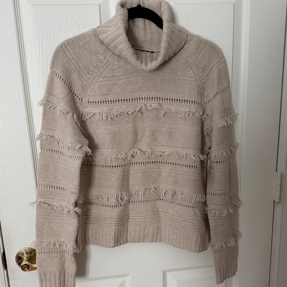 Cozy Beige Turtleneck Sweater merino wool cashmere brown Allan size medium
